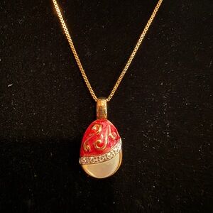 Ross Simons Sterling Silver Vermeil Red Enamel MOP Cz Accent Pendent Necklace